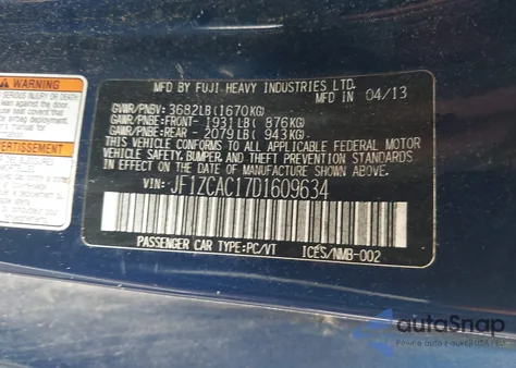 2013 Subaru Brz Limited из США, поврежденный, VIN JF1ZCAC17D1609634